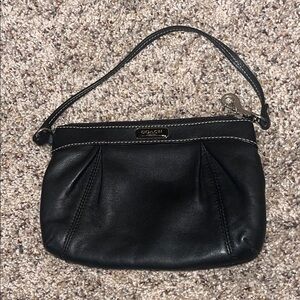 Coach Black Leather Wristlet with Stitch Detail